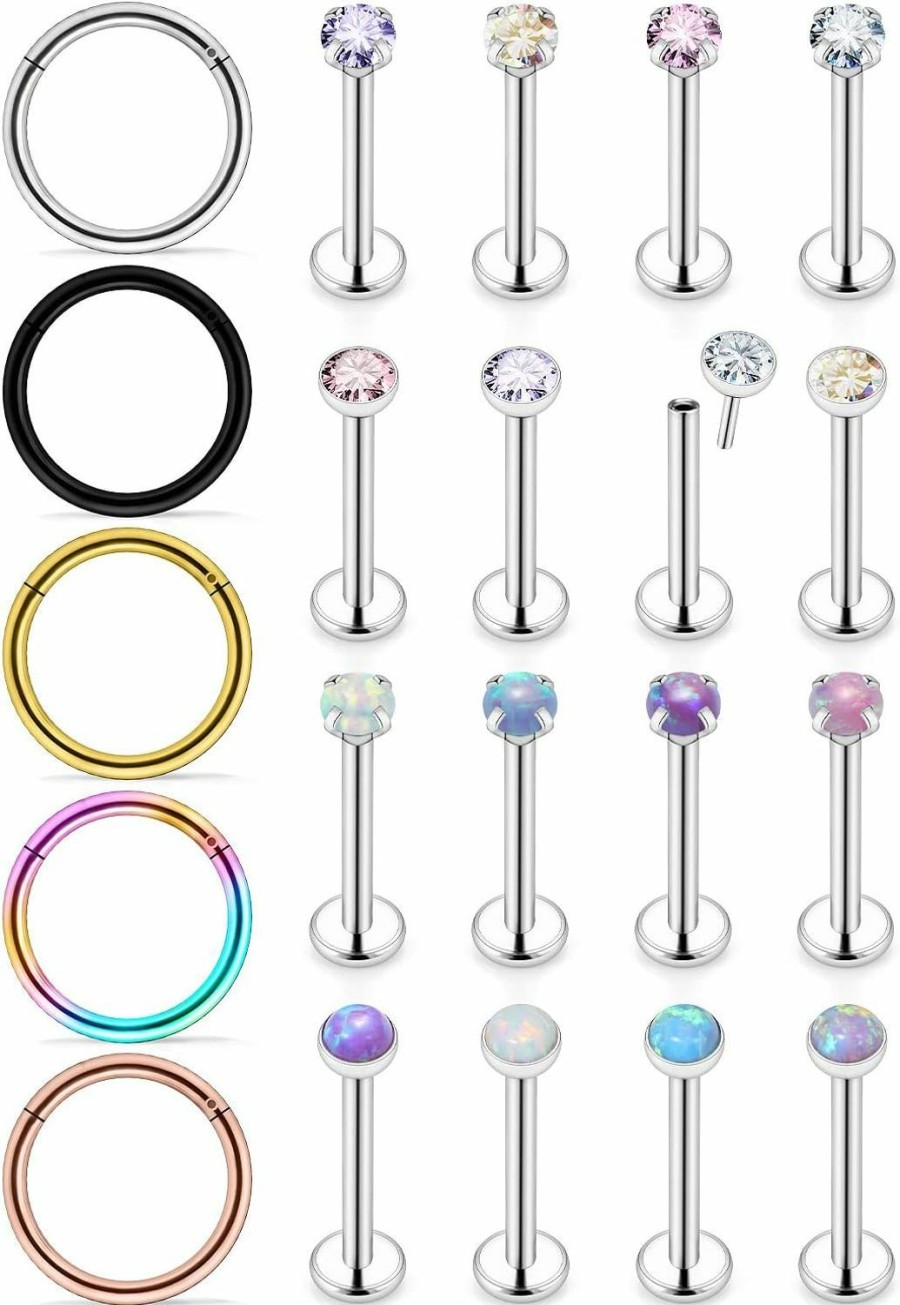 Xnsjeyy Body Piercing Studs | Xnsjeyy 16G 18G Threadless Push In Lip Rings Hoops For Women Stainless Steel Labret Jewelry Monroe Lip Ring Medusa Piercing Jewelry Tragus Helix Cartilage Earring Piercing Jewelry Hoop For Women Opal