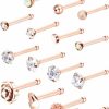 JOVITEC Body Piercing Studs | Jovitec 16 Pieces Nose Stud For Women 20 G Nose Ring Set Bone Nose Studs L Shaped Surgical Stainless Steel Cartilage Tragus Piercing Rose Gold Ball Sapphire Labret Jewelry