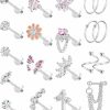 Wrlcorly Body Piercing Studs | Wrlcorly 20Pcs 16G Cartilage Earrings Studs For Women Stainless Steel Helix Conch Hoops Butterfly Opal Cz Planet Sunflower Cross Heart Earring Chains Dangle Tragus Piercing Jewelry Gold Silver Tone