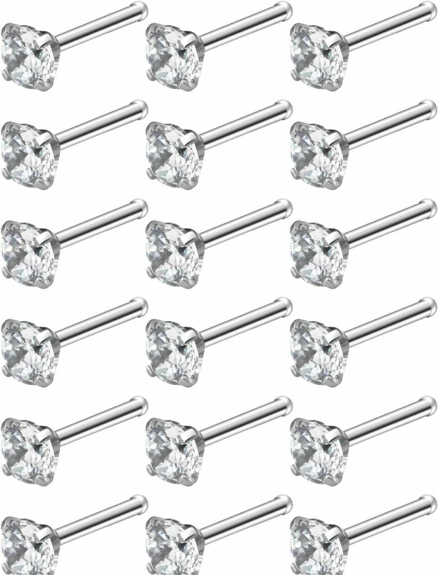 Uzgtvy Body Piercing Studs | Uzgtvy 18G 20G 22G Nose Rings Studs With Cubic Zirconia 316L Surgical Steel Straight Screw L Shaped Nose Studs Piercing Jewelry For Women Men Girl Cz 1.5Mm 2Mm 2.5Mm 3Mm 20Pcs