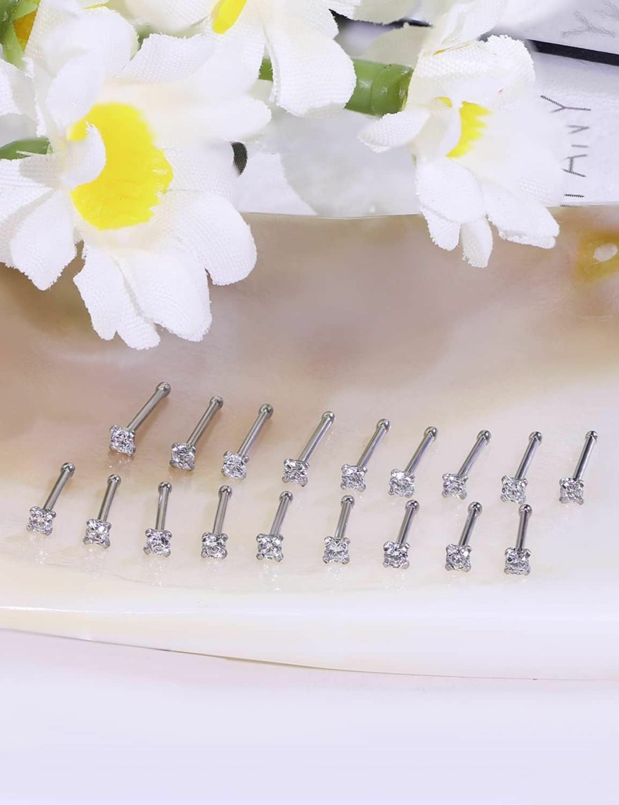 Uzgtvy Body Piercing Studs | Uzgtvy 18G 20G 22G Nose Rings Studs With Cubic Zirconia 316L Surgical Steel Straight Screw L Shaped Nose Studs Piercing Jewelry For Women Men Girl Cz 1.5Mm 2Mm 2.5Mm 3Mm 20Pcs