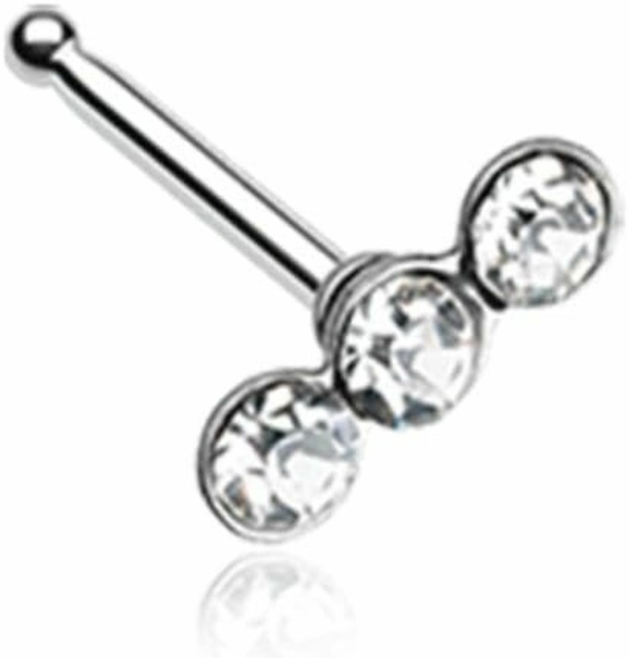 Freedom Fashion Body Piercing Studs | Freedom Fashion Triple Linear Gem 316L Surgical Steel Nose Stud Ring (Sold Individually)