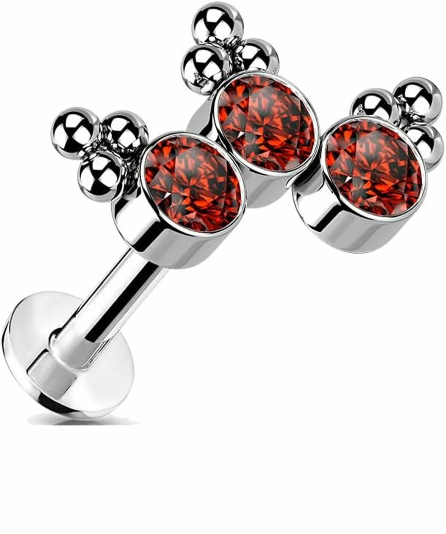 Dynamique Galerie Body Piercing Studs | Dynamique Implant Grade Titanium Threadless Push In Labret With 3 Bezel Set Curved Czs And Trinity Ball Clusters Top (Sold Per Piece)