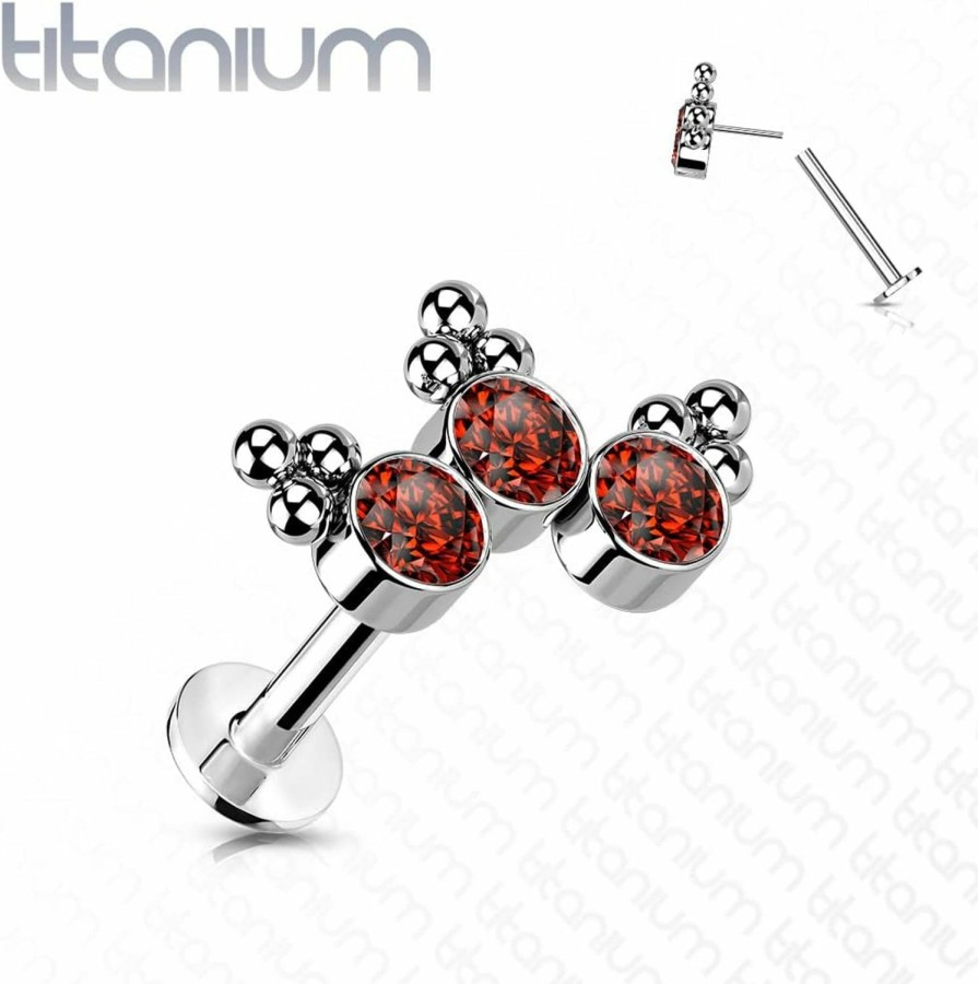 Dynamique Galerie Body Piercing Studs | Dynamique Implant Grade Titanium Threadless Push In Labret With 3 Bezel Set Curved Czs And Trinity Ball Clusters Top (Sold Per Piece)