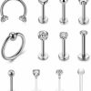 PiercingJ Body Piercing Studs | Piercingj 16G Stainless Steel Helix Cartilage Tragus Stud Earring Hoops For Women Grils Cz Barbell Piercing Earrings Stud Set 12Pcs