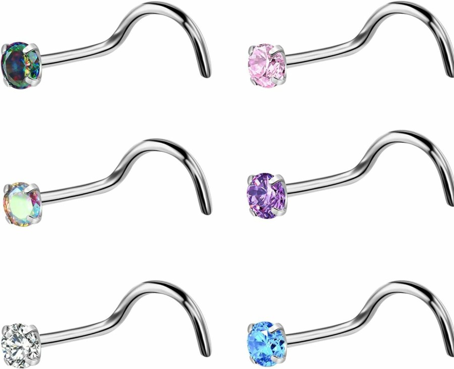 TOMIDES Body Piercing Studs | Tomides 6Pcs G23 Titanium Nose Studs 18G 20G Screw Nose Ring Press Fit Piercing Jewelry For Sensitive Skin 2.5Mm 3Mm