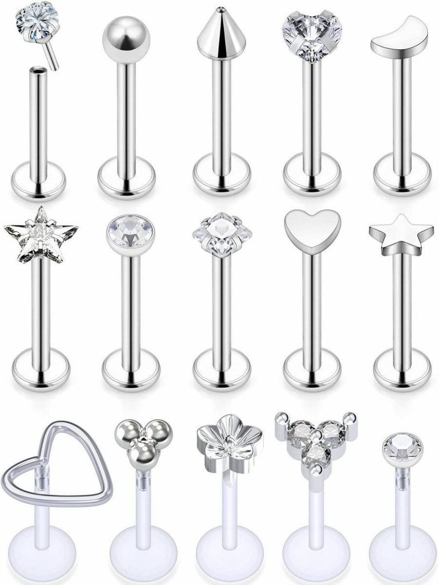 Cisyozi Body Piercing Studs | Cisyozi 16G Threadless Push In Lip Labret Monroe Medusa Rings Studs 316L Surgical Steel Plastic Cartilage Tragus Helix Conch Ear Earring Body Piercing Jewelry For Women Men 8Mm