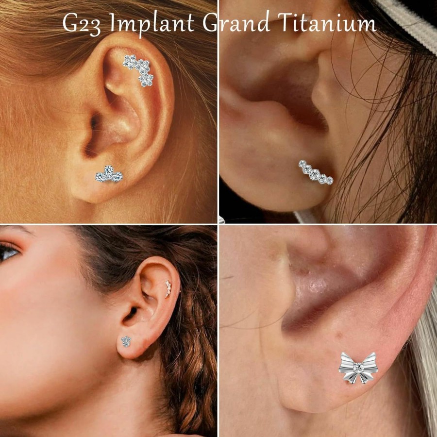 VOJO Body Piercing Studs | Vojo G23 Titanium 16G Cartilage Helix Earrings Threaded Flat Back Tragus Labret Nose Studs Medusa Piercing Jewelry