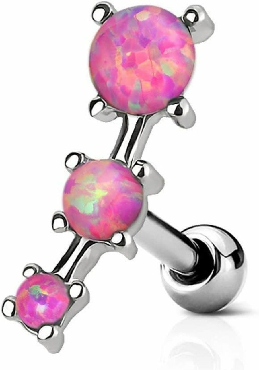 Forbidden Body Jewelry Body Piercing Studs | Forbidden Body Jewelry 16G Synthetic Opal Stone Curved Surgical Steel Cartilage/Helix Earring