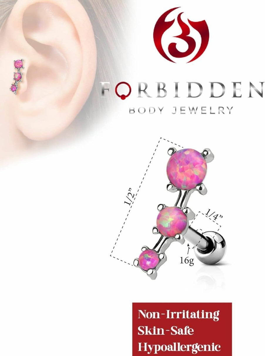 Forbidden Body Jewelry Body Piercing Studs | Forbidden Body Jewelry 16G Synthetic Opal Stone Curved Surgical Steel Cartilage/Helix Earring