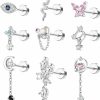 ORAZIO Body Piercing Studs | Orazio 9 Pcs Cartilage Earrings For Women 16G Screw Flat Back Earrings Stainless Steel Tragus Stud Earrings Heart Star Cz Dangle Helix Daith Piercing Earrings Cute Cartilage Piercing Jewelry