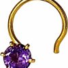 DIWANI Body Piercing Studs | Diwani 14K Gold 4.0Mm Natural Amethyst Gemstone Engagement Wedding Nose Piercing Ring Stud Pin (0.230 Cents, Color- Purple) 20 Gauge Thick 5.0Mm Length Spiral Wire Post