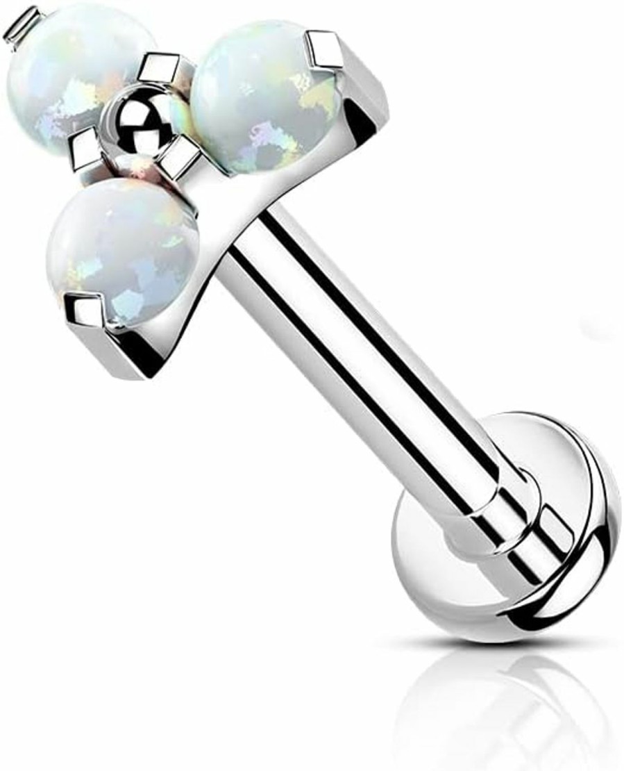 Amelia Fashion Body Piercing Studs | Amelia Fashion 16Ga Implant Grade Titanium Internally Threaded Labret With Opal Trinity Top 8Mm Length