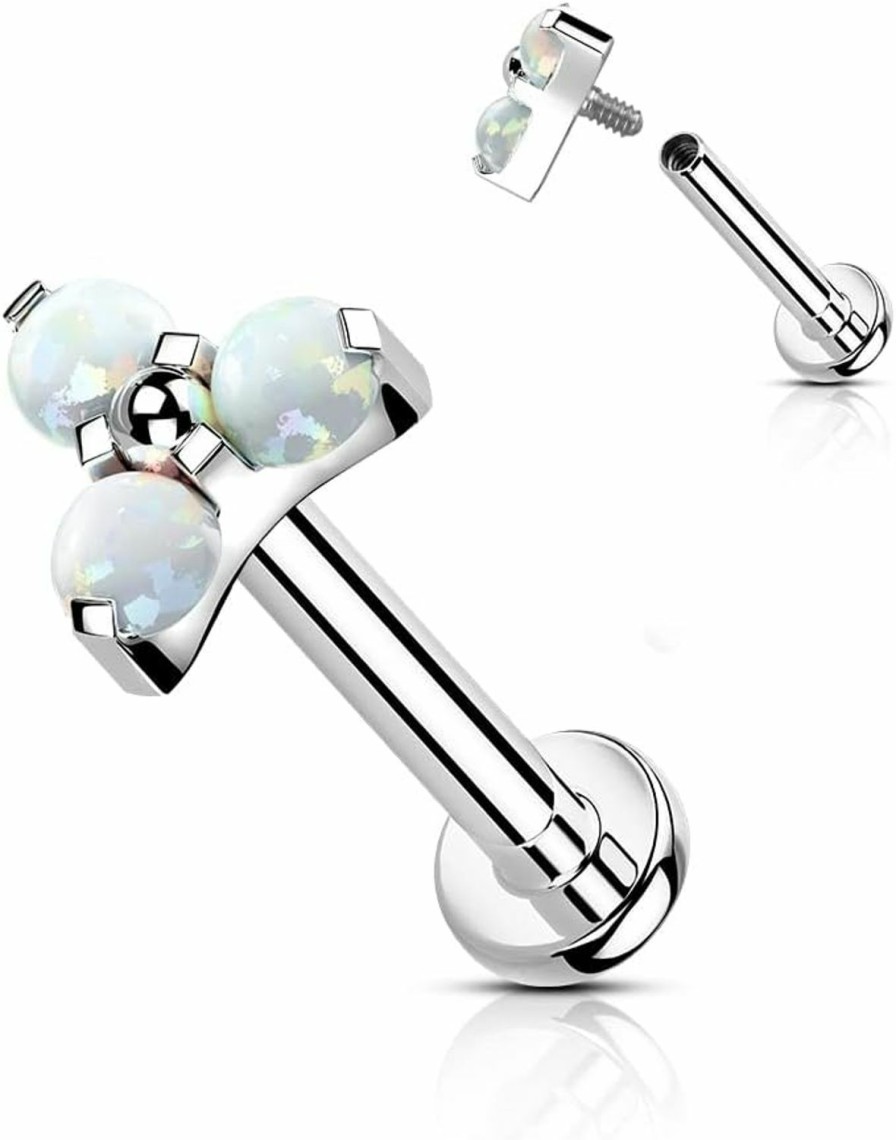 Amelia Fashion Body Piercing Studs | Amelia Fashion 16Ga Implant Grade Titanium Internally Threaded Labret With Opal Trinity Top 8Mm Length