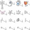 Drperfect Body Piercing Studs | Drperfect Nose Rings L Shaped For Women Men Nose Studs Cute Butterfly Cubic Zirconia Moon Heart Flower Rhinestone Evil Eye Hamsa Hand Devil Heart Teardrop Dangle Snowflake Silver Bend Nose Piercing Jewelry 20G