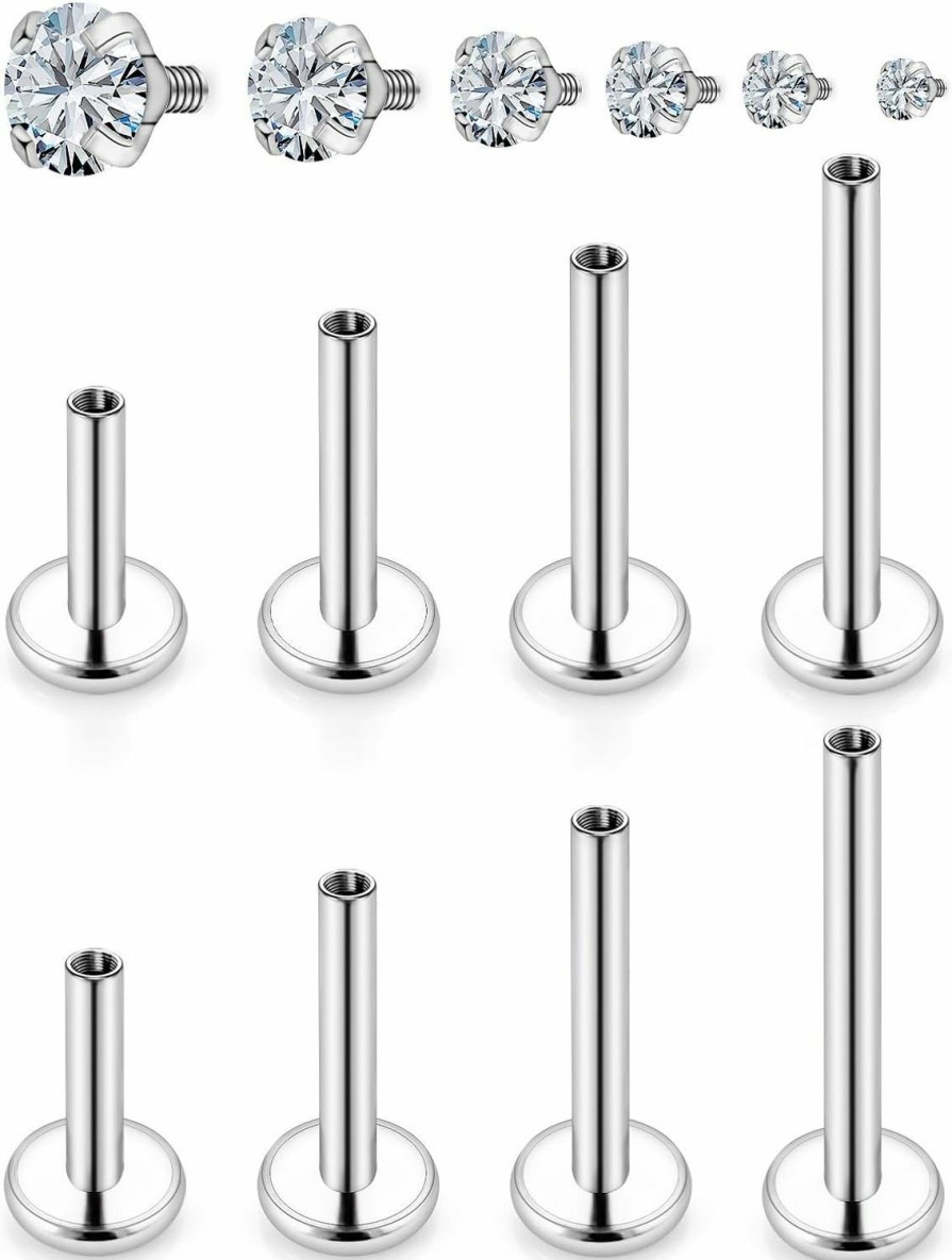 Lcolyoli Body Piercing Studs | Lcolyoli Medusa Piercing Jewelry Stainless Steel Labret Jewelry Monroe Lip Rings Different Size Tragus Nail Conch Cartilage Helix Earring Stud Bar Length 6Mm 8Mm 10Mm 12Mm