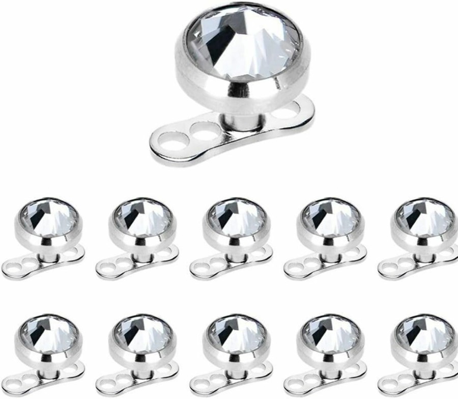 BodyJewelryOnline Body Piercing Studs | Dermal Anchors Tops And Bases 14G 4 Mm Clear Cz 316L Package Of 11 Surgical Steel