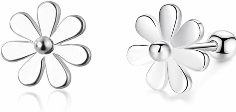 Izpack Body Piercing Studs | Cute Flower Cartilage Stud Earrings S925 Sterling Silver For Women Teen Girls Minimalist Daisy Flower Screwbacks Tragus Helix Studs Earring Ear Piercing Bar 18G Fashion Jewelry For Sensitive Ears Bff