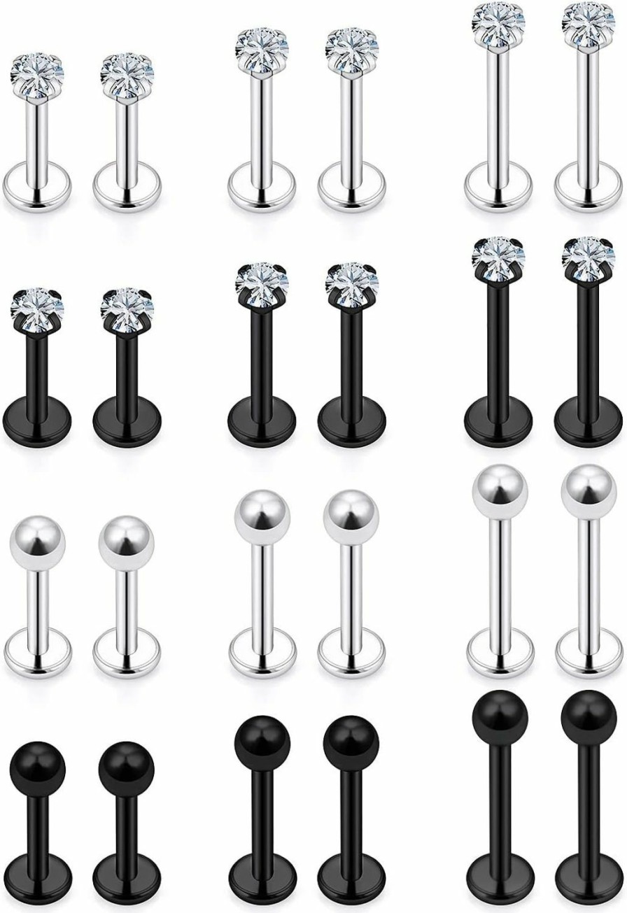 Lcolyoli Body Piercing Studs | Lcolyoli 24Pcs 16G Labret Jewelry Stainless Steel Medusa Piercing Jewelry Monroe Lip Rings Different Size Tragus Nail Conch Helix Earring Stud Bar Length 6Mm 8Mm 10Mm