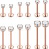 Ftovosyo Body Piercing Studs | Ftovosyo 12Pcs 14G 16G Different Sizes Flat Back Stud Stainless Steel Labret Ashley Medusa Monroe Dimple Cheek Lip Rings Studs Piercing Jewelry For Women Men Bar Length 6Mm-19Mm