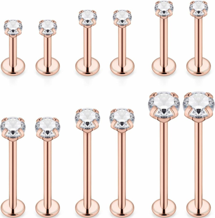 Ftovosyo Body Piercing Studs | Ftovosyo 12Pcs 14G 16G Different Sizes Flat Back Stud Stainless Steel Labret Ashley Medusa Monroe Dimple Cheek Lip Rings Studs Piercing Jewelry For Women Men Bar Length 6Mm-19Mm