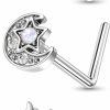 Melighting Body Piercing Studs | Meiighting Nose Rings 20G Moon Nose Studs Stainless Steel 316L Sun Nose Piercing Jewelry L Shaped For Women Men Body Piercing Jewelry