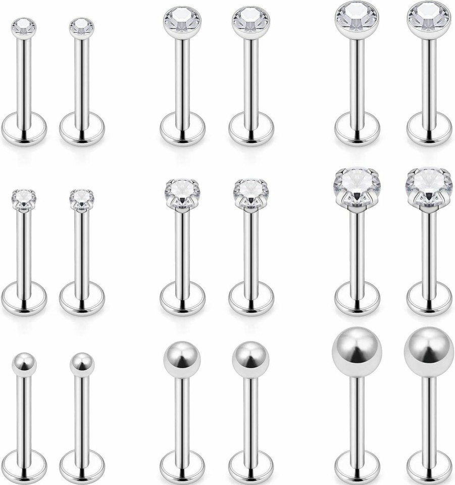 Lcolyoli Body Piercing Studs | Lcolyoli 16 Gauge Medusa Piercing Jewelry Lip Rings For Women Men Stainless Steel Labret Studs Cartilage Forward Helix Tragus Earrings Monroe Snake Bite Piercing Jewelry 9 Pairs