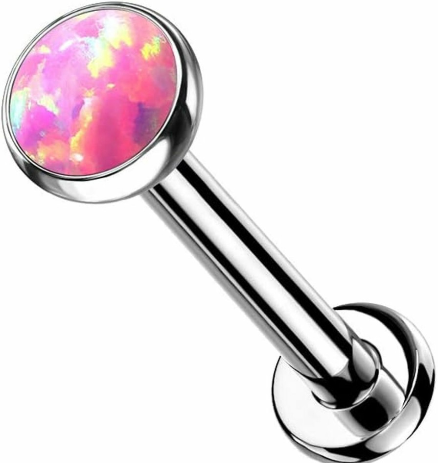 Dynamique Galerie Body Piercing Studs | Dynamique Implant Grade Titanium Threadless Push In Labret With Bezel Set Opal Ball Top (Sold Per Piece)