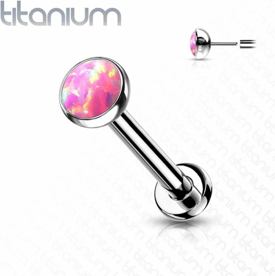 Dynamique Galerie Body Piercing Studs | Dynamique Implant Grade Titanium Threadless Push In Labret With Bezel Set Opal Ball Top (Sold Per Piece)