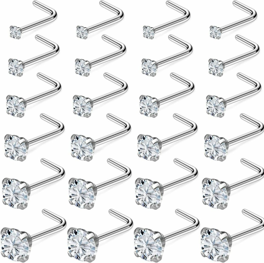 Kridzisw Body Piercing Studs | Kridzisw 18G 20G Nose Rings Studs Stainless Steel Cubic Zirconia Nose Nostril Piercing Jewelry For Women Men Girls Cz Size 1.5Mm 2Mm 2.5Mm 3Mm 3.5Mm 4Mm 24Pcs