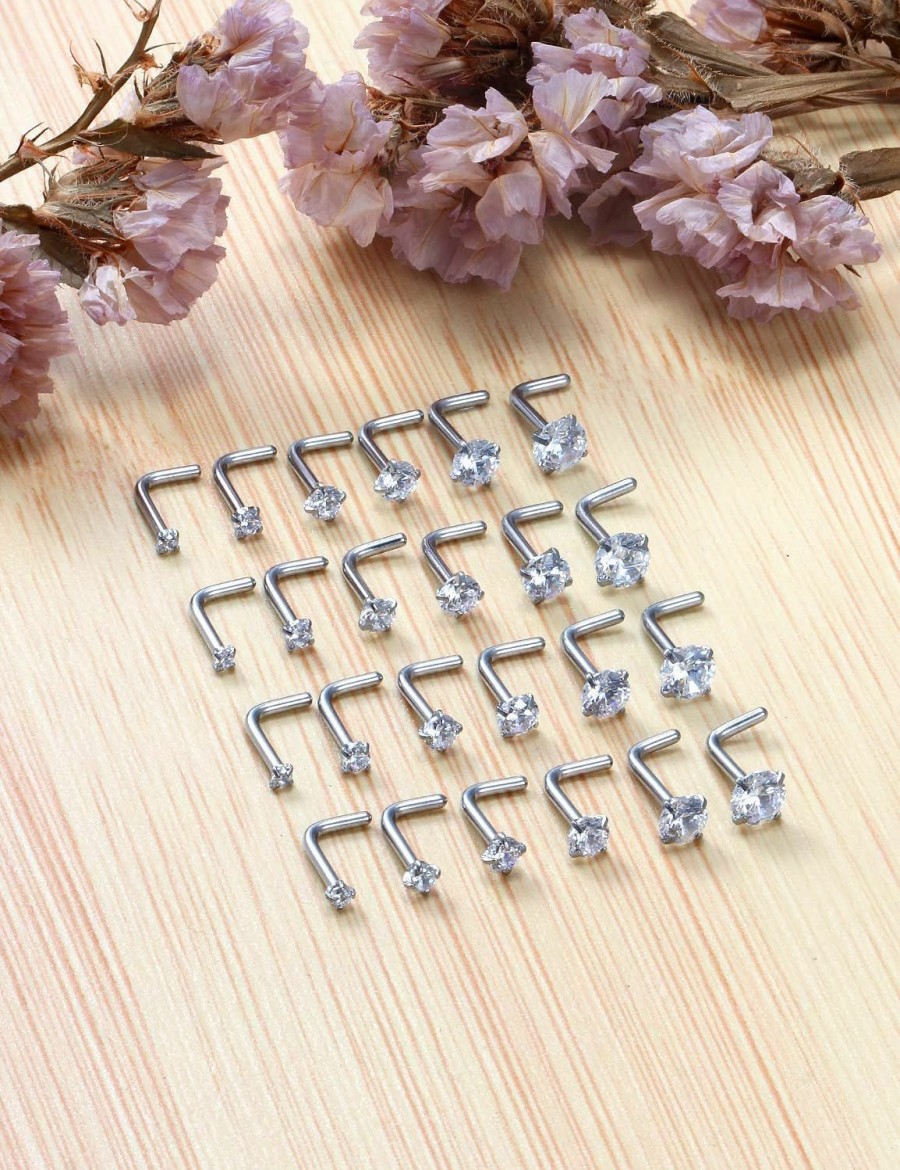 Kridzisw Body Piercing Studs | Kridzisw 18G 20G Nose Rings Studs Stainless Steel Cubic Zirconia Nose Nostril Piercing Jewelry For Women Men Girls Cz Size 1.5Mm 2Mm 2.5Mm 3Mm 3.5Mm 4Mm 24Pcs