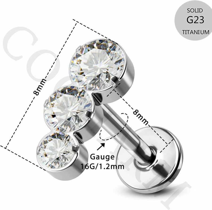 COCHARM Body Piercing Studs | Cocharm G23 Titanium 16G Cartilage Earrings Stud 16 Gauge Flat Back Helix Stud Climbing Helix Earrings Titanium Long Cartilage Piercing Jewelry For Women