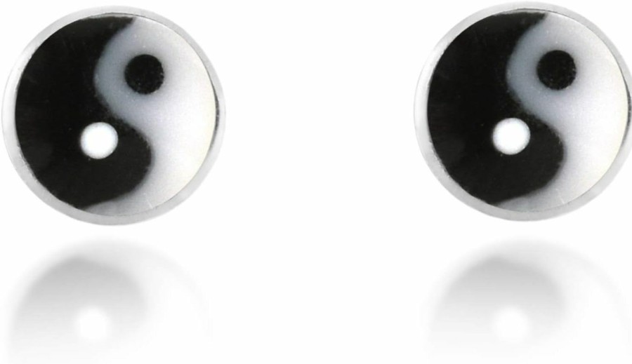 AeraVida Body Piercing Studs | Aeravida 22G A Pair Of Petite Colored Enamel Yin-Yang Balance Sterling Silver Nose Ring | Yin Yang Nose Ring | Nose Ring Studs For Women Sterling Silver