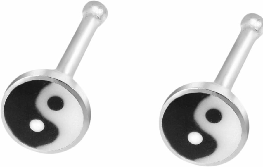 AeraVida Body Piercing Studs | Aeravida 22G A Pair Of Petite Colored Enamel Yin-Yang Balance Sterling Silver Nose Ring | Yin Yang Nose Ring | Nose Ring Studs For Women Sterling Silver