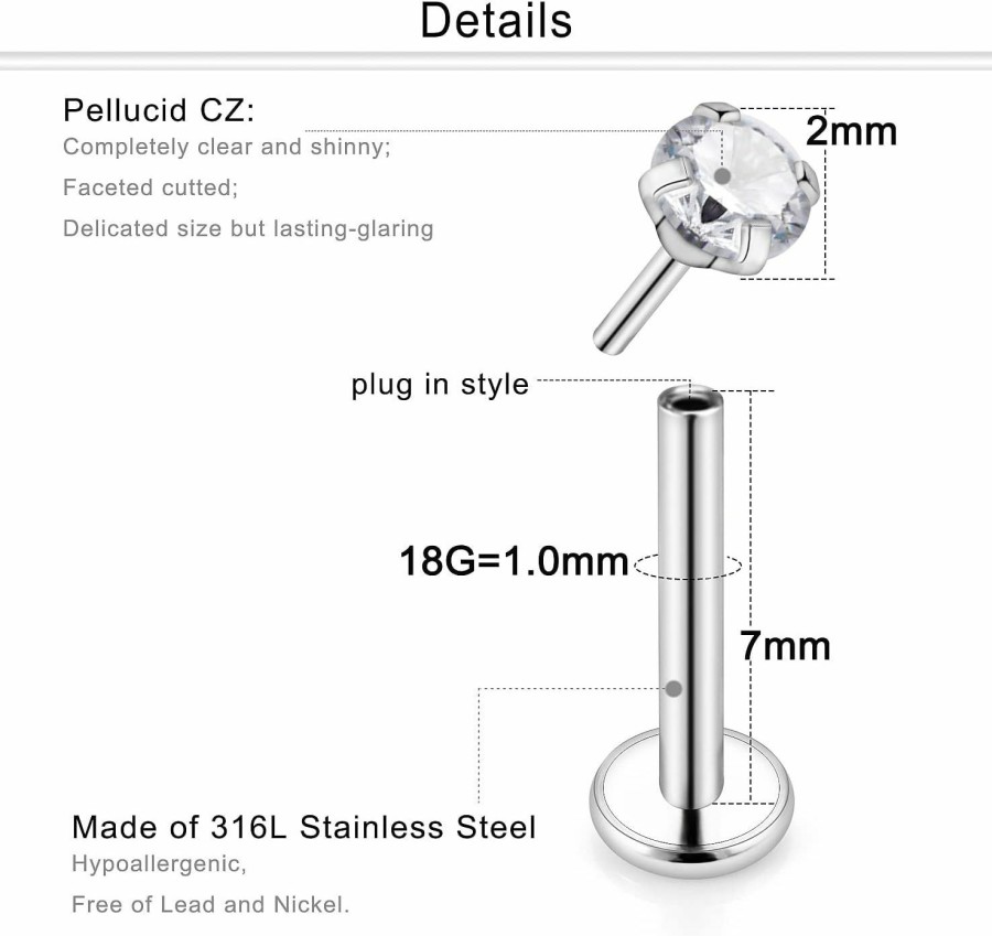 Dyknasz Body Piercing Studs | Dyknasz 18G Threadless Nose Stud Threadless Earring Set Surgical Steel Push In Nose Rings Studs For Women Nose Piercing Jewelry For Men Flat Back Cartilage Helix Tragus Earrings