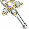 Forbidden Body Jewelry Body Piercing Studs | Forbidden Body Jewelry Nose Rings Surgical Steel 20G Nose Stud With Big Bling Two-Tone 6-Cz Flower Top