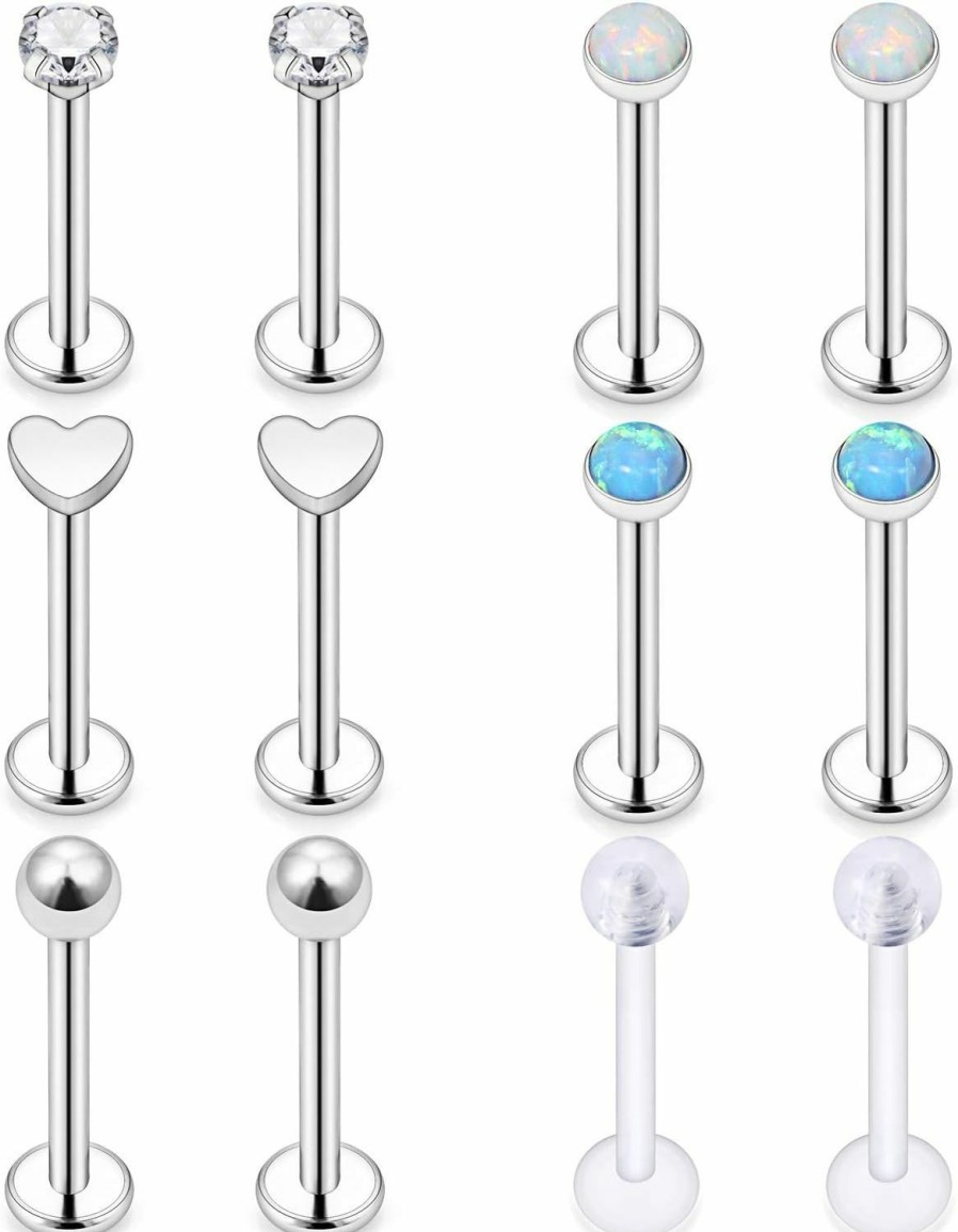 Ftovosyo Body Piercing Studs | Ftovosyo Forward Helix Earring 16G 12Pcs Surgical Steel Tragus Cartilage Earring Stud Barbell Body Piercing Jewelry For Women Girls Men 6Mm 8Mm