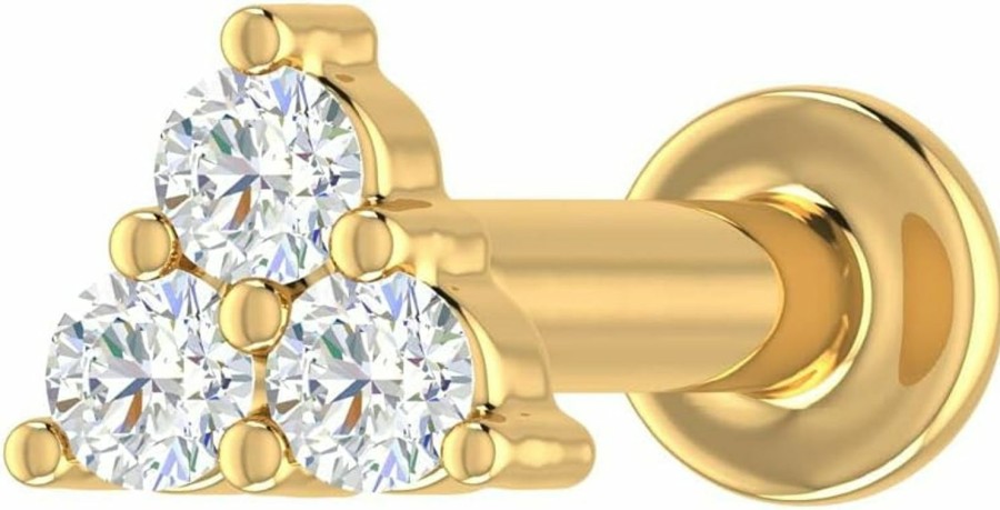 FINEROCK Body Piercing Studs | Finerock 0.03 To 1/10 Carat 3-Stone Diamond Nose Pin Stud In 18K Gold (Si1-Si2 Clarity)