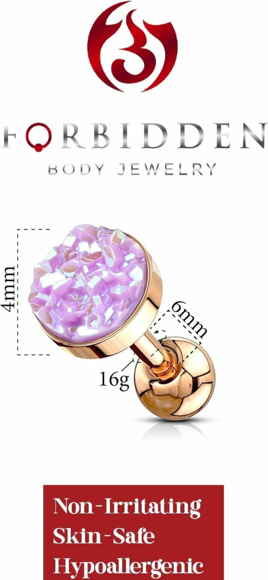 Forbidden Body Jewelry Body Piercing Studs | Forbidden Body Jewelry 16G Synthetic Druzy Stone Round Flat Top Helix/Cartilage Earring