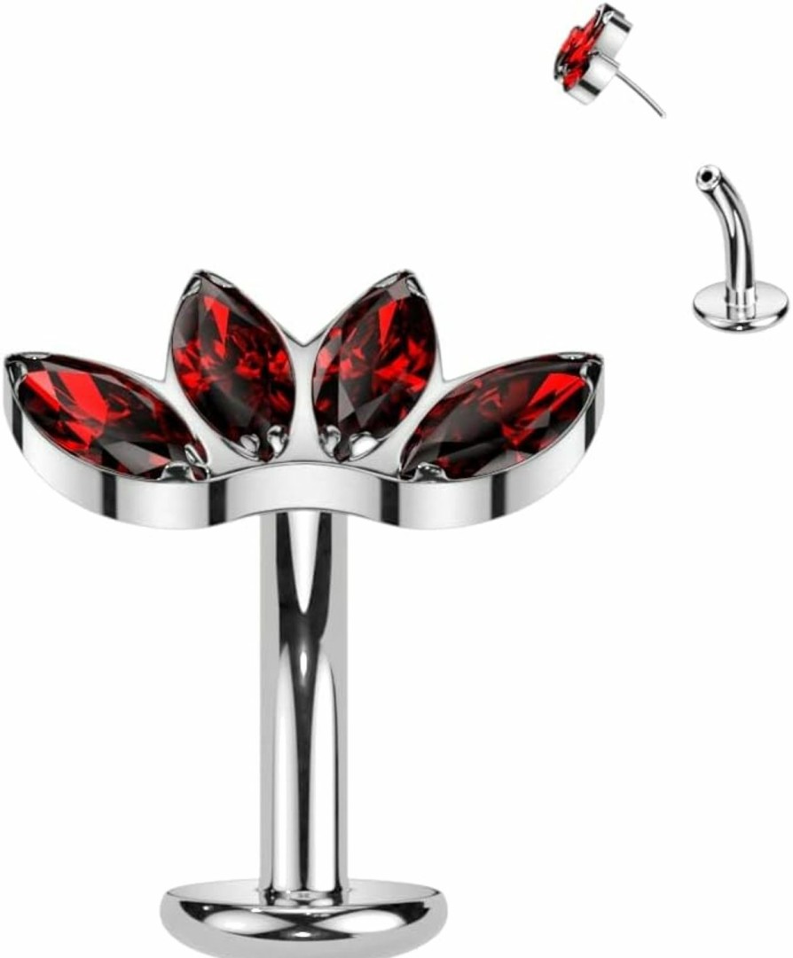 Dynamique Galerie Body Piercing Studs | Dynamique Implant Grade Titanium Threadless Convex Base Floating Belly Ring With 4 Marquise Cz Fan Top (Sold Per Piece)