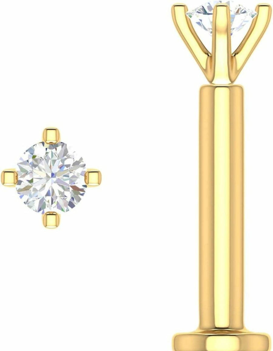 FINEROCK Body Piercing Studs | Finerock 0.03 To 0.14 Carat 4-Prong Solitaire Diamond Nose Pin Stud In 18K Gold