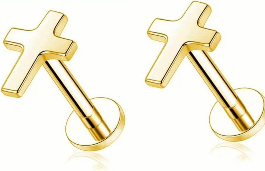 Izpack Body Piercing Studs | Top Cross Faith Labret Cartilage Helix Stud Earrings Stainless Steel Tragus Nose Studs Earring Monroe Lip Rings Bar 6Mm 8Mm Medusa Piercing Body Jewelry Gifts For Women Girls Men 16G