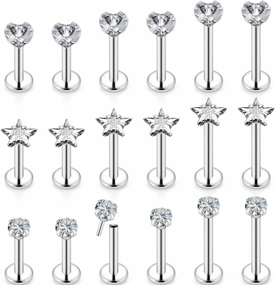 Hnxnskt Body Piercing Studs | Hnxnskt 20G 18G 16G Threadless Nose Stud Tragus Piercing Jewelry Surgical Steel Lip Rings Push In Labret Medusa Piercing Jewelry For Women Men