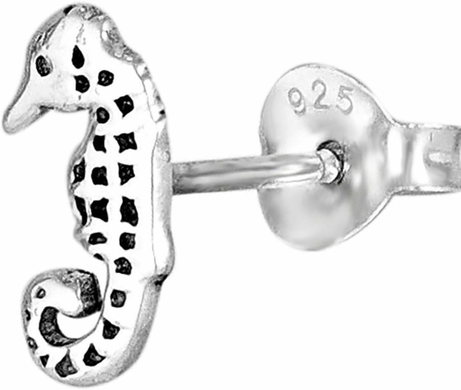 Forbidden Body Jewelry Body Piercing Studs | .925 Sterling Silver Seahorse Cartilage Stud Earring For Left Ear (Sold Individually)