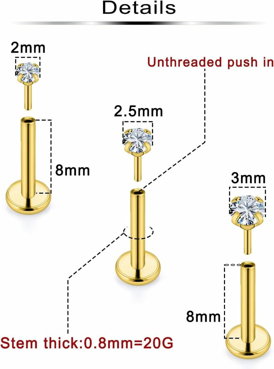 Ftovosyo Body Piercing Studs | Ftovosyo 20G 18G Threadless Push In Nose Rings Studs Surgical Steel Pushin Nose Stud 1.5Mm 2Mm 2.5Mm 3Mm Round Crystal Nose Piercing Jewelry For Women Men