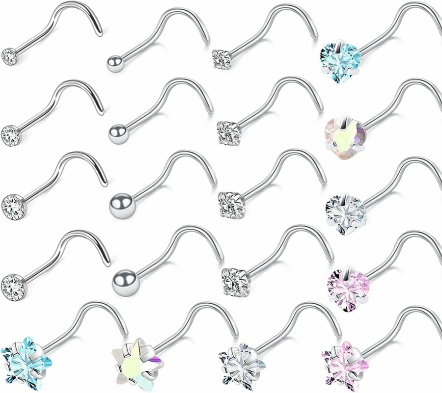 Kridzisw Body Piercing Studs | Kridzisw 18G 20G Heart Star Cz Nose Rings Studs Hypoallergenic 316L Surgical Steel L Shaped Silver Stud Nose Rings Cute Nose Piercing Jewelry For Women Men Diamond 1.5Mm 2Mm 2.5Mm 3Mm