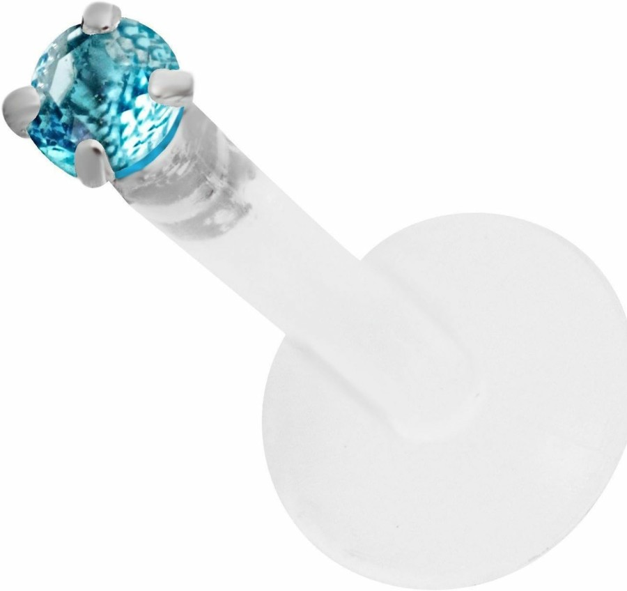 Forbidden Body Jewelry Body Piercing Studs | Forbidden Body Jewelry 14G 8Mm Bioflex Tragus Earring, Helix Earring And Labret Piercing Stud, 2Mm Light Blue Cz Crystal