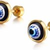 Dtja Body Piercing Studs | 18G Tiny Round Evil Eye Stud Cartilage Earrings For Women Girls 14K Gold Plated Stainless Steel Dainty Screw Back Studs Sleeper Tragus Post Hypoallergenic Protection Piercing Body Jewelry