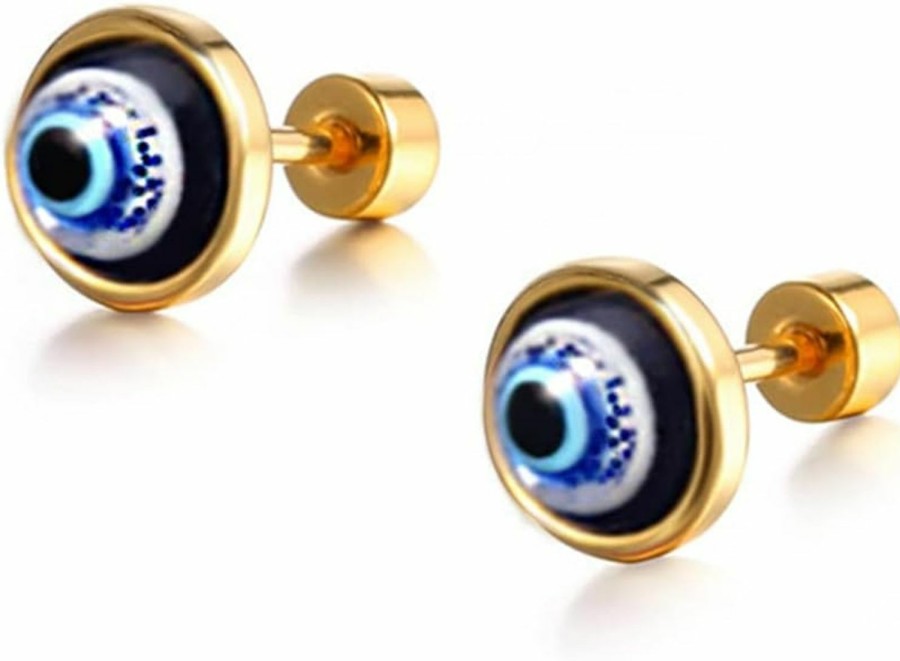 Dtja Body Piercing Studs | 18G Tiny Round Evil Eye Stud Cartilage Earrings For Women Girls 14K Gold Plated Stainless Steel Dainty Screw Back Studs Sleeper Tragus Post Hypoallergenic Protection Piercing Body Jewelry