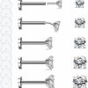 ZS Body Piercing Studs | Zs 16G 18G 20G Threadless Push In Nose Studs Rings For Women, 5 Pairs Stainless Steel Lip Labret Rings Medusa Tragus Piercings Jewelry Diamond Cz 2-6Mm